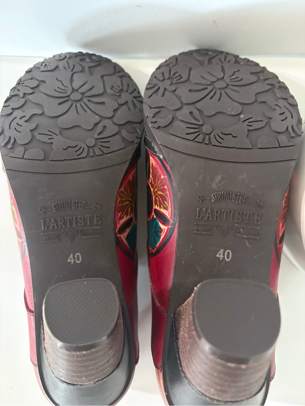 Women's Red Leather Floral Embellished Ankle Booties - Picture 5 of 13